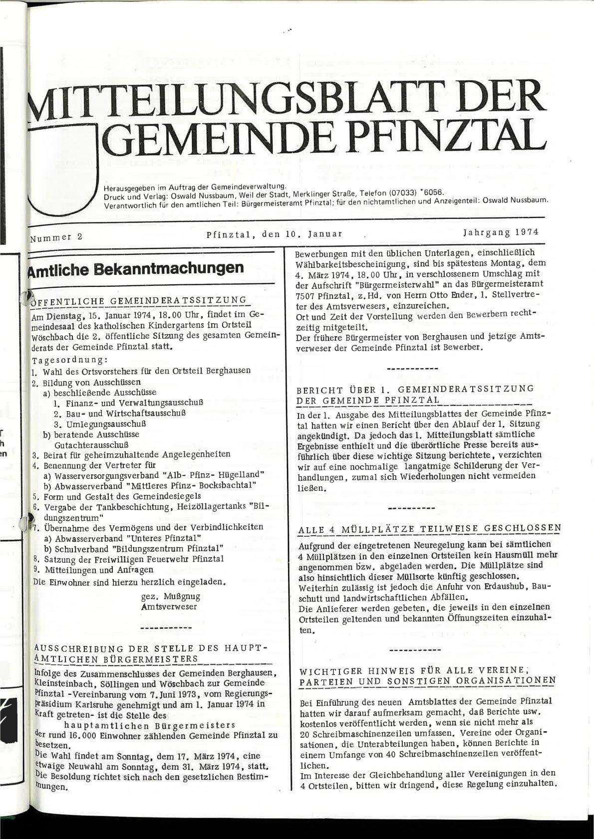 Vor 50 Jahren Die Gemeinde Pfinztal